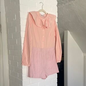 English Factory Gingham Pink Button-Up Ruffle Blouse Skort Dress